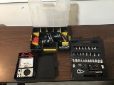 Husky toolbox with black meter reader  and clear toolbox