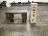 Four drawer metal file cabinet with metal office desk