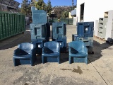 Fifteen blue lounge chairs