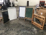 Chalk board, two whiteboards, display board