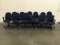 Twelve blue office chairs