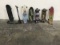 Six assorted skateboards with one scooter