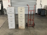 Two four drawer file cabinets with orange dolly