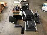 Pallet of printers, computer monitors and monitor stands