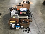 Pallet of office supplies; printers, typewriter, misc cables