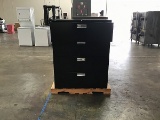 HON Large black metal file cabinet with two medium metal file cabinets