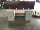 Overhanging hutch with metal office desk