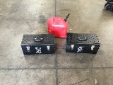 Two black tool boxes with red gas can