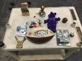 Sports memorabilia’s; Football, purple Kareem Abdul-Jabbar beanie baby 100 piece puzzle, padre bobbl