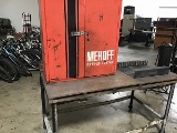 Metal workshop table with cabinet and Tool rack
