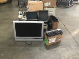 Pallet of printers, keyboards, cables, tv