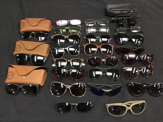 20 sunglasses,5 eyeglasses,1 lupen magnifying glasses