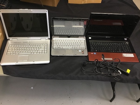 3 laptops,hard drives possibly removed,Dell Inspiron 1520,no plug, Hp pavilion tx2500,no plug,gatewa