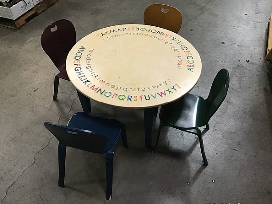 Small children table with four colored chairs