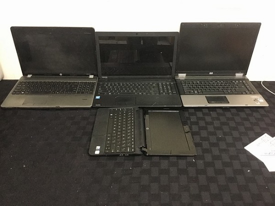 4 laptops HP, TOSHIBA, PD seized possibly locked, no chargers, some damage, hard drive possibly remo