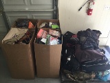 4 Boxes and a pallet of  backpacks, clothes, books, purses, toys