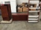 Bookshelf wall mount with four drawer wood office cabinet with L shape office desk