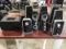 Four sets of computer speakers and Ihome speaker