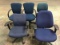 Five blue office chairs