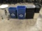 Fifteen blue recycle trash cans with eight trash cans With stool