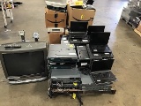 Two pallets of dell laptops, computer cables, Panasonic tv, routers Monitor stands,