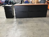 Four drawer file cabinet with wood top and three drawer file cabinet