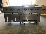 Industrial Vulcan double convention oven with flat top stove top