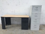 Metal office desk with four drawer file cabinet