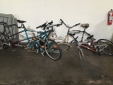 Five bike frames with one bike