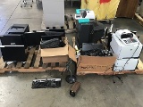 Pallet of computer monitors, keyboards, toshiba tv Misc. office supplies, sharp printing calculator,