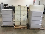 Two five drawer metal file cabinets, two four drawer file cabinets One large four drawer metal file