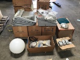 Pallet of ten boxes of whit globes, three versaflood luminaires Five luminaire covers, reflectors an