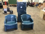 Six blue outside lounge chairs