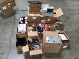 Pallet of miscellaneous office supplies: binders, clipboards Paper clips, paper dividers