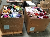 Two boxes of stuffed animals