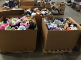 Three boxes of stuffed animals