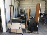 Twelve pallets of misc metal file cabinets and metal/wood desks