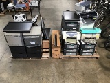 Two pallets of electronics: hp printers, monitors, Keyboards, monitor stands