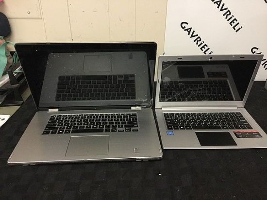 2 laptops,Dell, EVOO Possibly locked, no chargers, some scratches