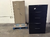Two door metal cabinet with five drawer cabinet