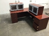 Two piece office desk with two mini hutches