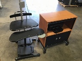 Desk with monitor mount, wood cabinet, printer hp officejet 6100
