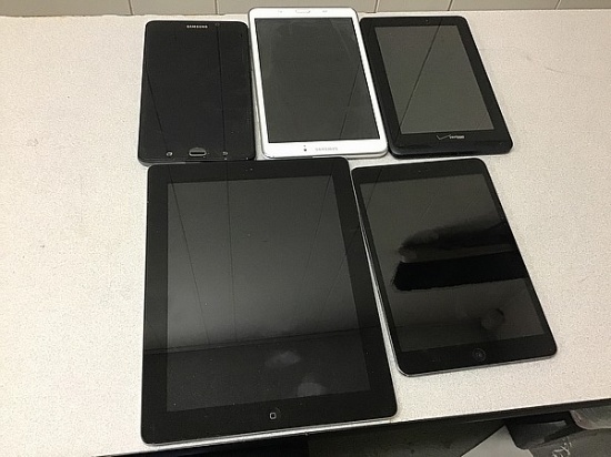 5 tablets possibly locked iPad, Samsung