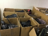 Boxes of clothes, backpacks, lunch box