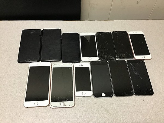 13 iPhones A1661 A1687 A1453 A1779 A1778 A1549 A1633 A1586 POSSIBLY  LOCKED, SOME DAMAGE, UNKNOWN AC