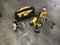 Misc portable power tools,black/yellow tool bag with misc tools Hand held yellow flashlight