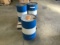 Three blue 55gallon metal barrels