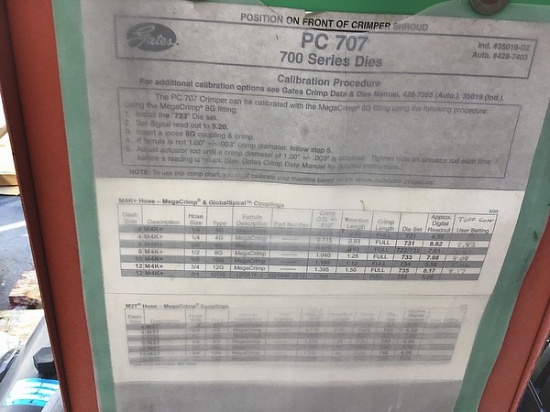 Gates power crimp 707 hose crimper And dyes for crimping fittings onto multi size hoses