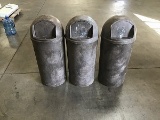 Three plastic trash bins