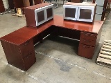 Wood office desk with two mini hutches